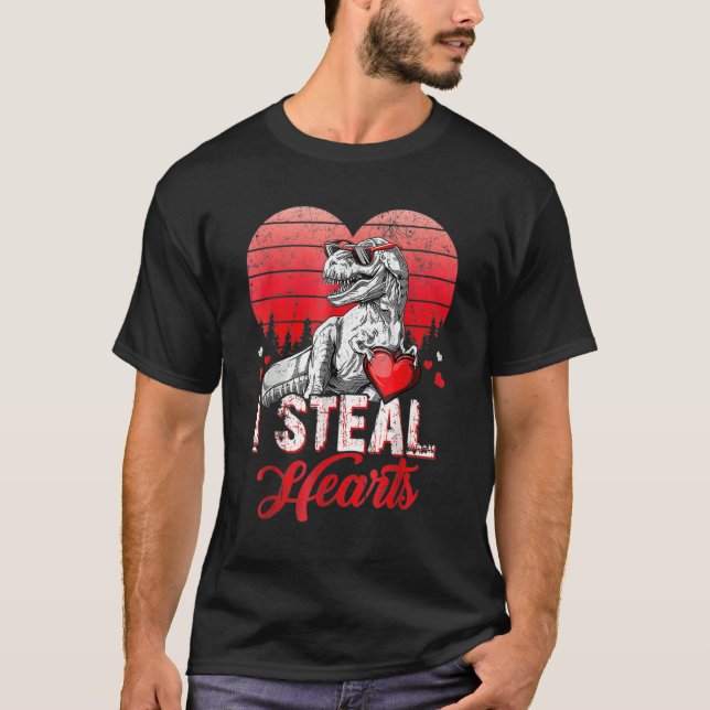 Valentines Day Dinosaur T rex Lover I Steal Hearts T-Shirt (Front)