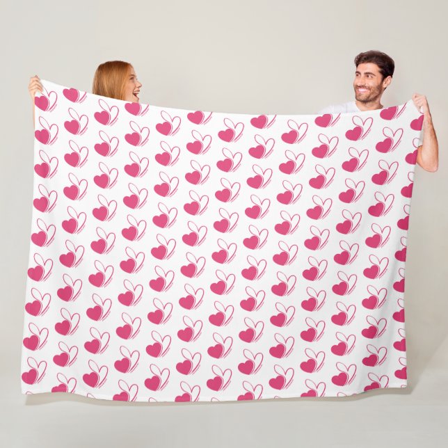 Valentine's Day Distorted Tilted Hearts Fleece Blanket (In Situ)