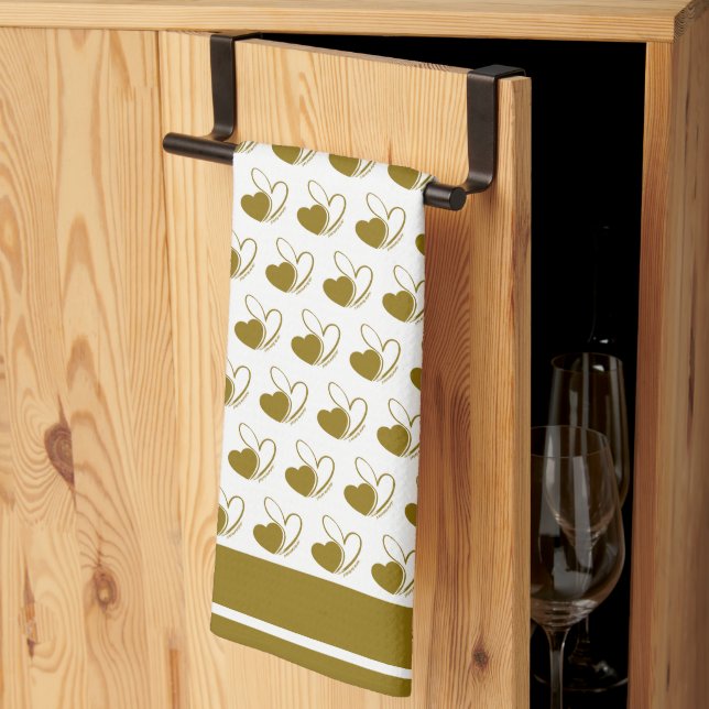 Valentine's Day Distorted Tilted Hearts Kitchen Towel (Thirds Fold)