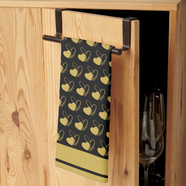Valentine's Day Distorted Tilted Hearts Kitchen Towel (Thirds Fold)