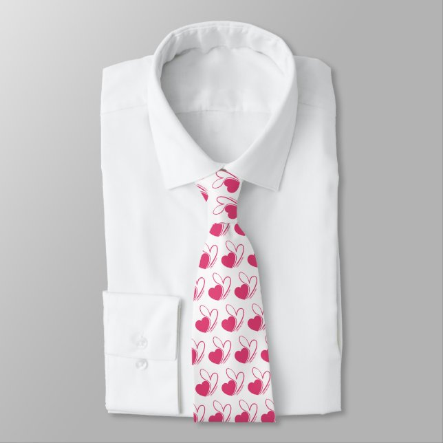 Valentine's Day Distorted Tilted Hearts Neck Tie (Tied)