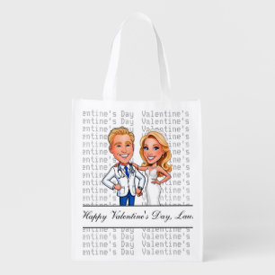 Valentine's Day doctor in love CARTOON BLACK Grocery Bag