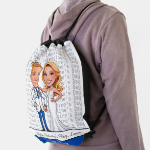 Valentine's Day doctor in love CARTOON blue Drawstring Bag