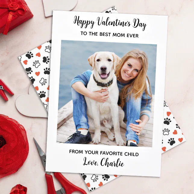 Valentines Day DOG MOM Cute Personalized Pet Photo Holiday Card | Zazzle