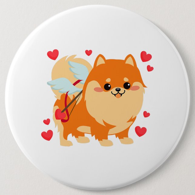 Valentines Day Dog Pomeranian Puppy Kids Boys Girl Button (Front)