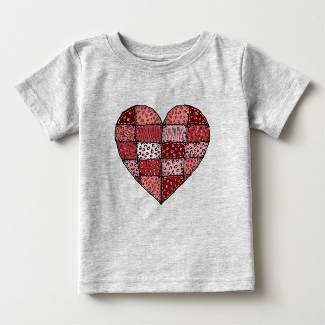 Valentine's Day Doodle Art Style Patchwork Heart  Baby T-Shirt (Front)