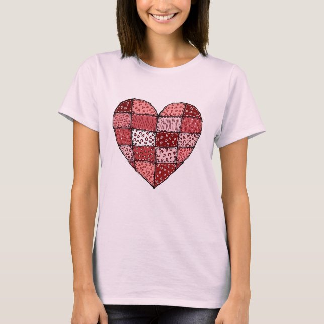 Valentine's Day Doodle Art Style Patchwork Heart  T-Shirt (Front)