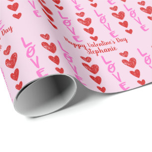 Valentine's Day Doodle Heart Personalized Wrapping Wrapping Paper