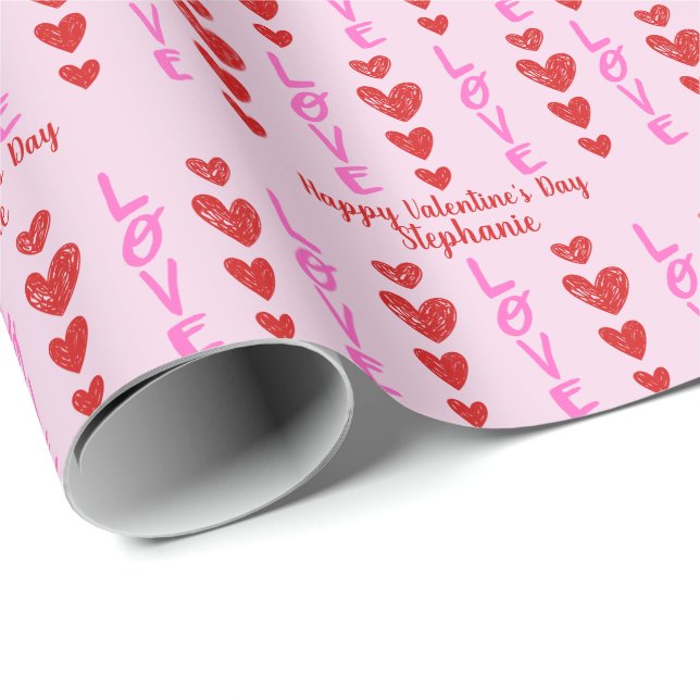 Valentine's Day Doodle Heart Personalized Wrapping Wrapping Paper (Roll Corner)