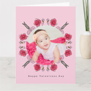 Valentines Day Doodle Hearts Floral Bee Photo Card