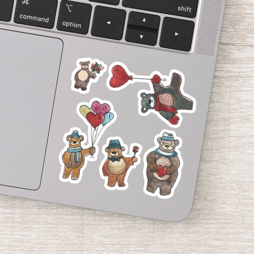 Valentines Day Doodle Teddy Bears Set Sticker