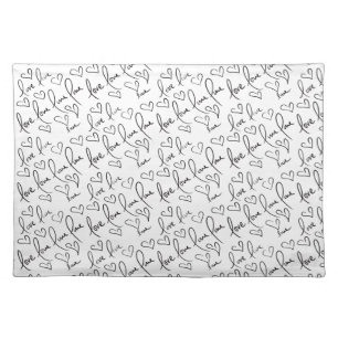 Valentines Day Doodles Black Handwriting Cloth Placemat