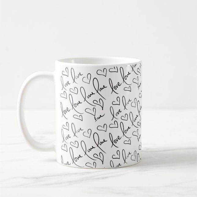 Valentines Day Doodles Black Handwriting  Coffee Mug (Left)