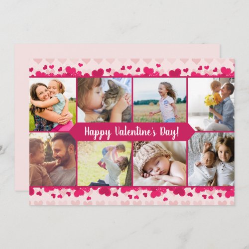 Valentines Day Eight Photo Collage with Hearts Holiday Card