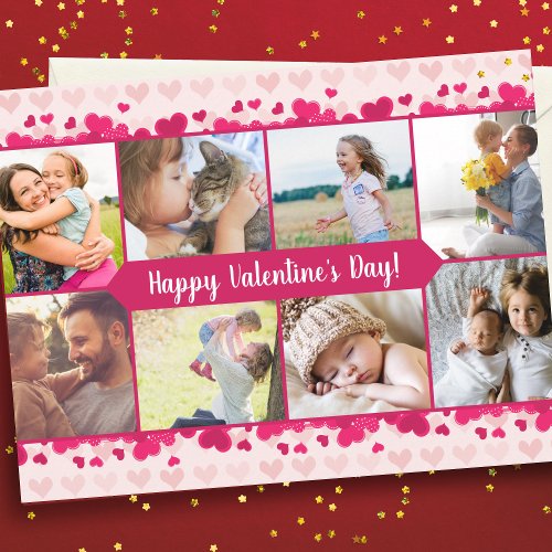 Valentines Day Eight Photo Collage with Hearts Postcard