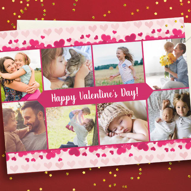 Valentine's Day Eight Photo Collage with Hearts Postcard Zazzle — free download