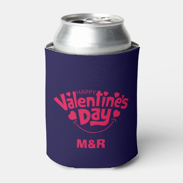 Valentines day elegant blue pink personalized name can cooler (Can Front)