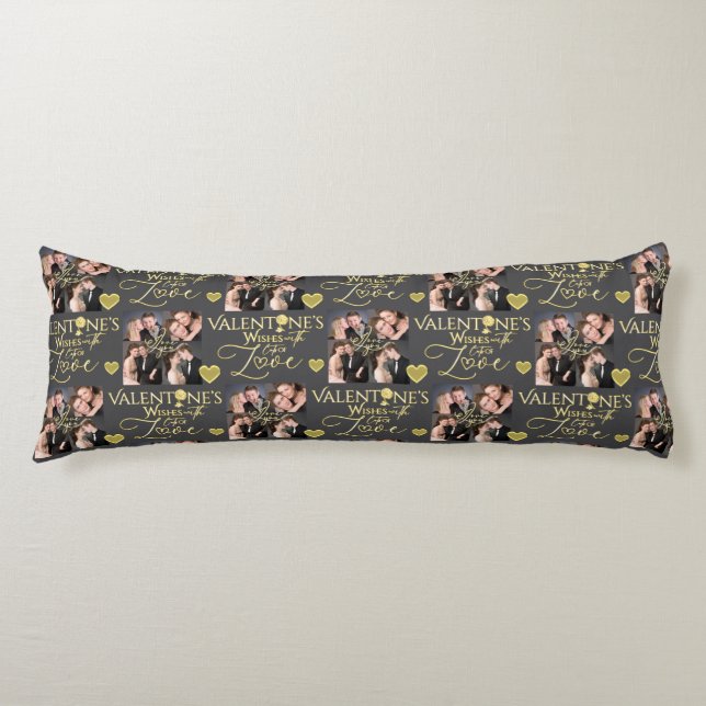 Valentine's Day Elegant Gold Photo Collage  Body Pillow (Front)