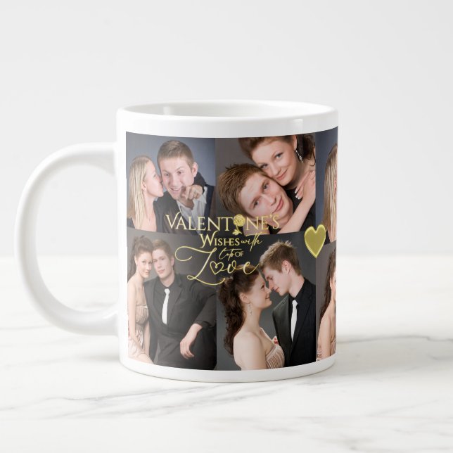 Valentine's Day Elegant Gold Photo Collage  Giant Coffee Mug (Left)