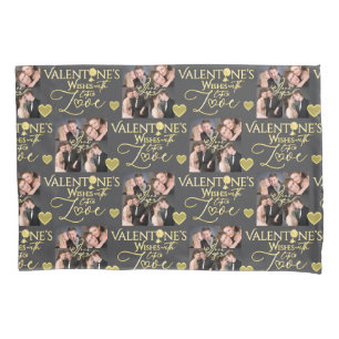 Valentine's Day Elegant Gold Photo Collage  Pillow Case