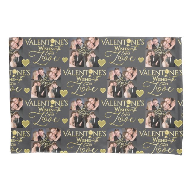 Valentine's Day Elegant Gold Photo Collage  Pillow Case (Front)