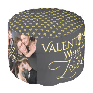 Valentine's Day Elegant Gold Photo Collage  Pouf