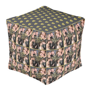 Valentine's Day Elegant Gold Photo Collage  Pouf