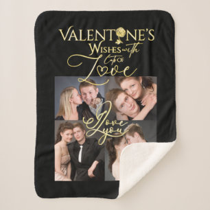 Valentine's Day Elegant Gold Photo Collage  Sherpa Blanket