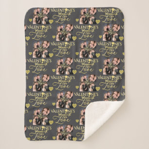 Valentine's Day Elegant Gold Photo Collage Sherpa Blanket