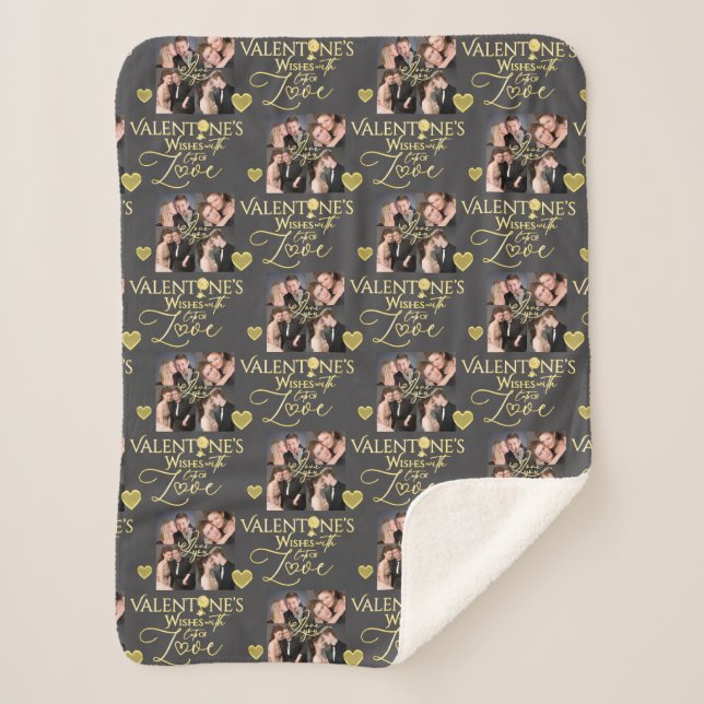 Valentine's Day Elegant Gold Photo Collage  Sherpa Blanket (Front)