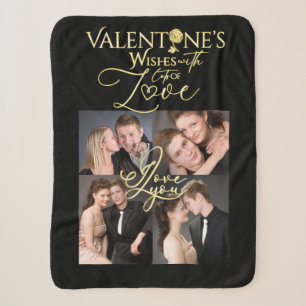 Valentine's Day Elegant Gold Photo Collage  Sherpa Blanket