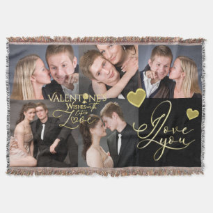 Valentine's Day Elegant Gold Photo Collage  Throw Blanket