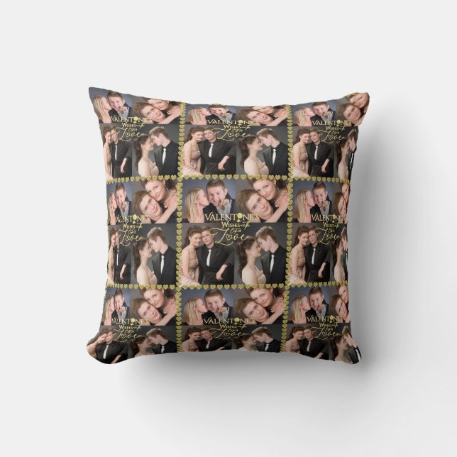 Valentine's Day Elegant Gold Photo Collage  Throw Pillow (Front)