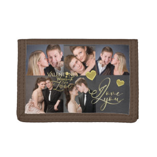 Valentine's Day Elegant Gold Photo Collage Tri-fold Wallet