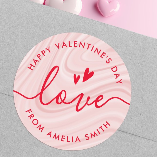 Valentine's Day elegant script blush pink and red Classic Round Sticker (Valentine's Day elegant script blush pink and red Classic Round Sticker)