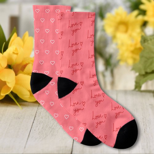 Valentines Day Elegant Text Hearts Hot Pink Socks