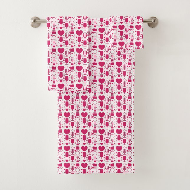 Valentines day elements patterns bath towel set (Insitu)