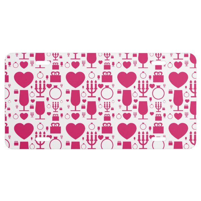 Valentines day elements patterns license plate (Front)