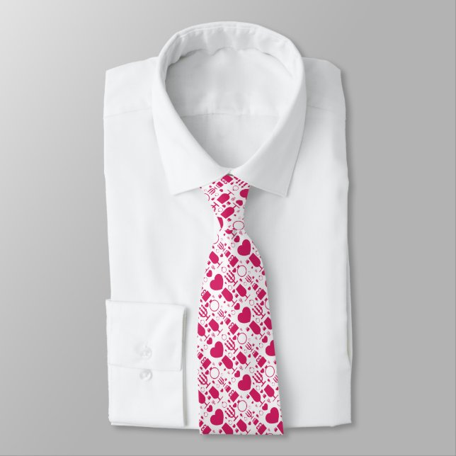 Valentines day elements patterns neck tie (Tied)