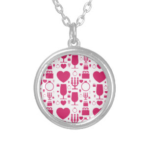 Valentines day elements patterns silver plated necklace