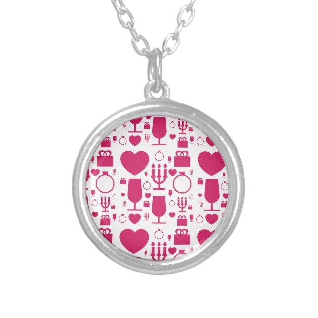 Valentines day elements patterns silver plated necklace (Front)