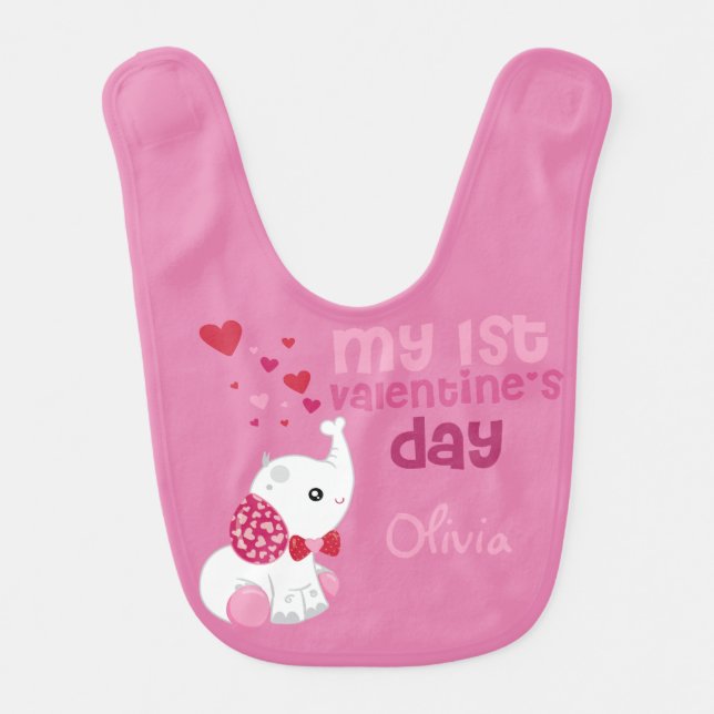 Valentine's Day Elephant Baby Bib (Front)