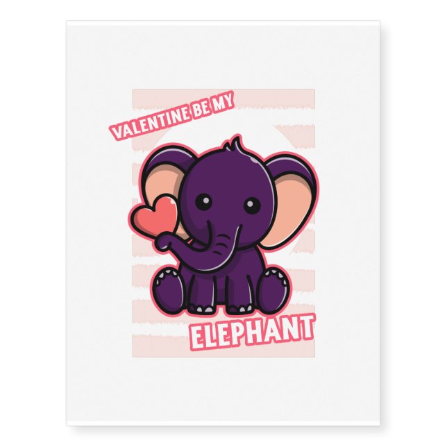 Valentines day elephant lover temporary tattoos (Front)