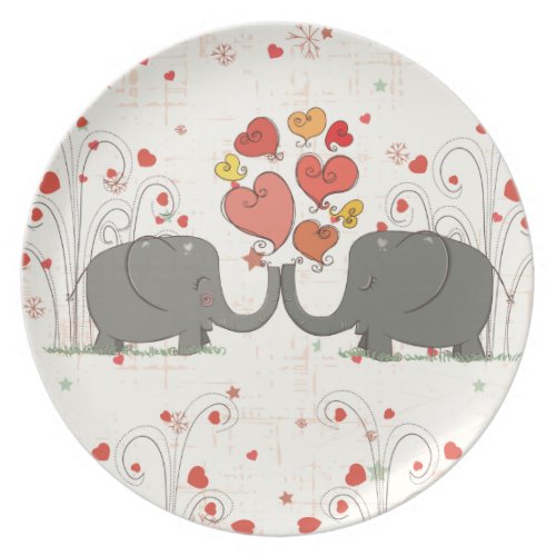 Valentines Day Elephants Melamine Plate