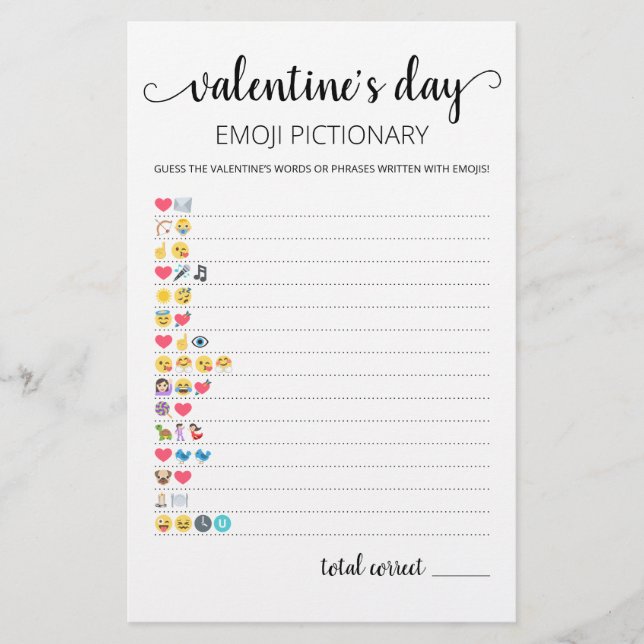 Valentine's day Emoji Pictionary game with Answers (Front)