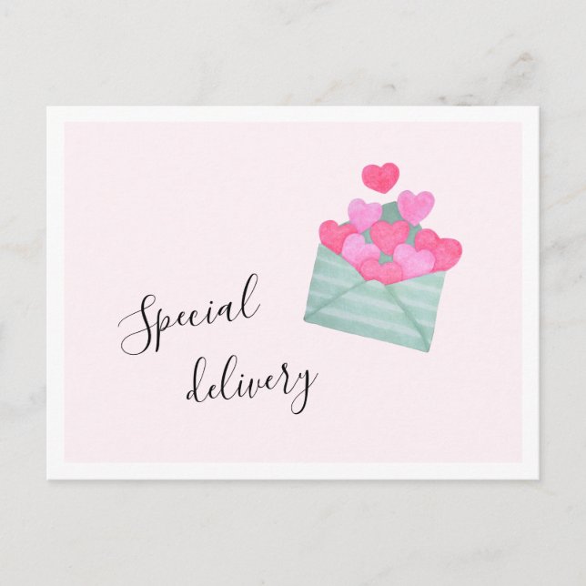 Valentine's Day Envelope Hearts Pastel Postcard (Front)