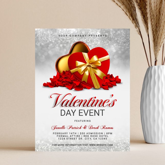 Valentine's Day Event Red Heart Box & Rose Petals Flyer (Creator Uploaded)