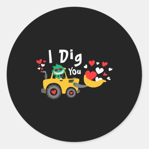 Valentines Day Excavator Dinosaur Dino I Dig You B Classic Round Sticker