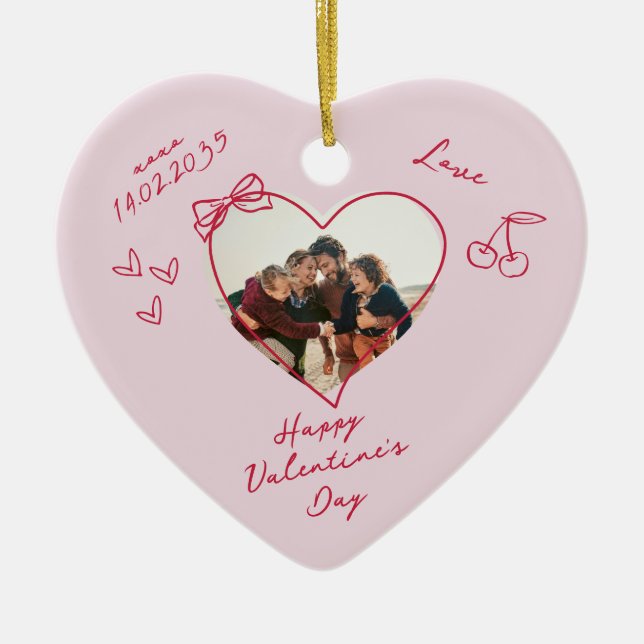 Valentine's Day Family Photo Heart Ornament (Front)