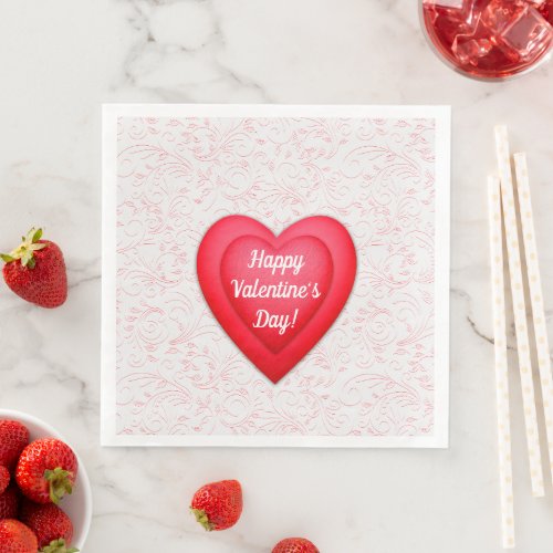 Valentines Day Fancy Red Hearts Paper Dinner Napkins